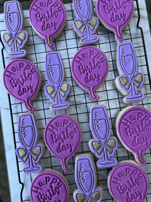 Birthday Balloon & Champagne Glass Cookie